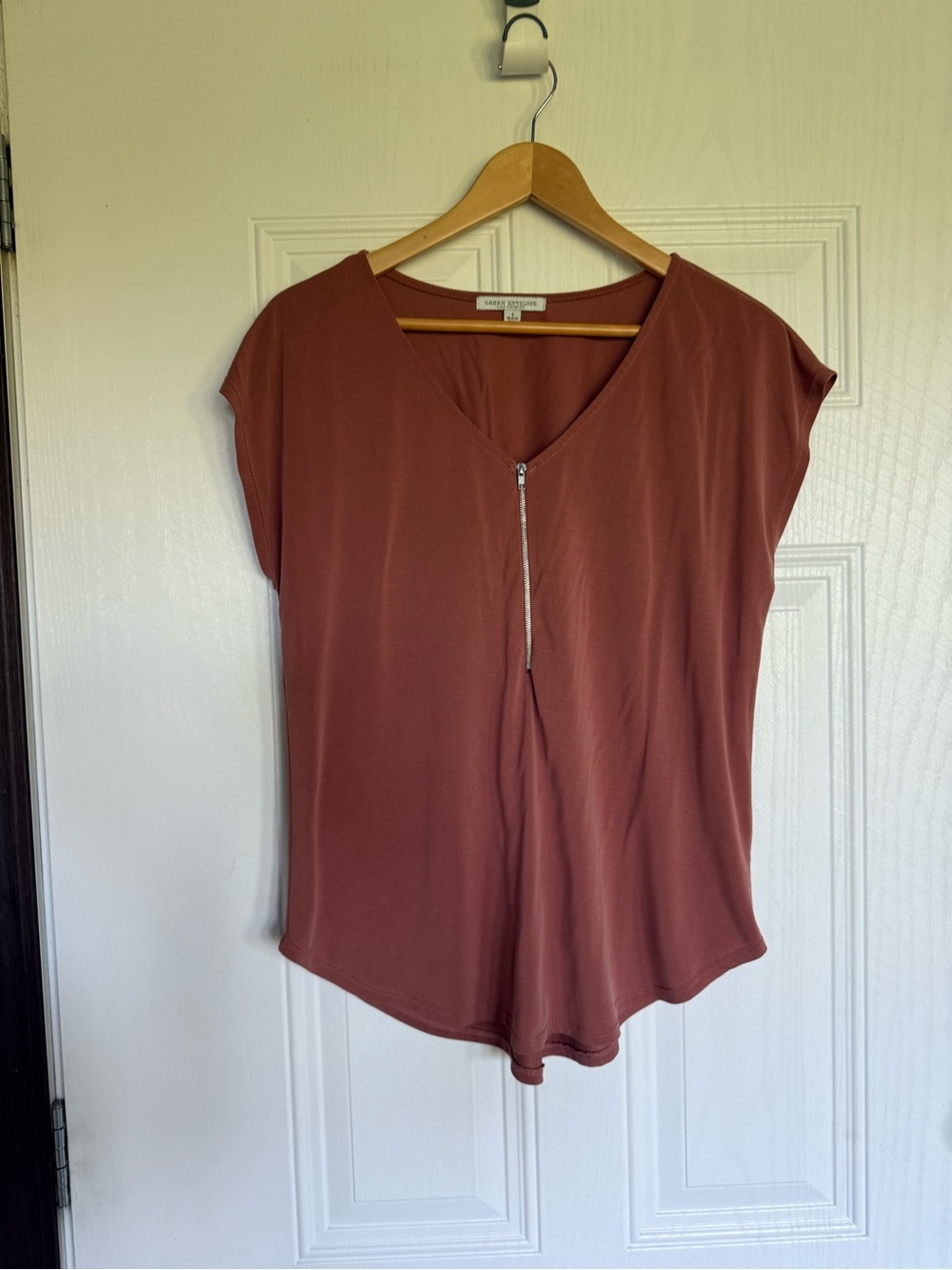 2 for $15 sale: Green envelope brown clay colored top with zipper detail - L